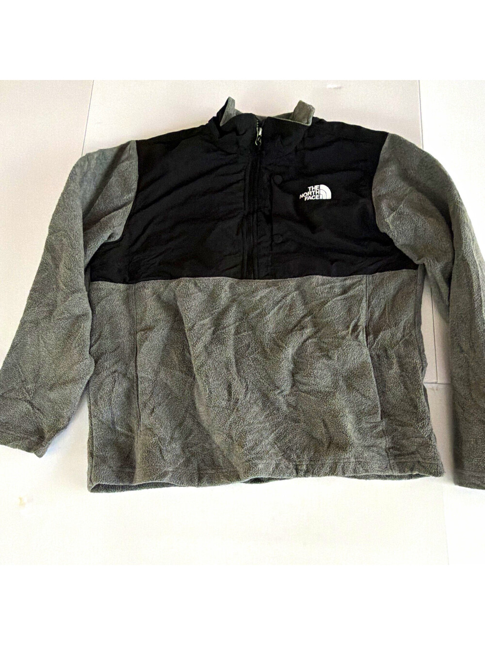 The North Face Men's Gray Black Colorblock Full Zip Logo Fleece Jacket Size M